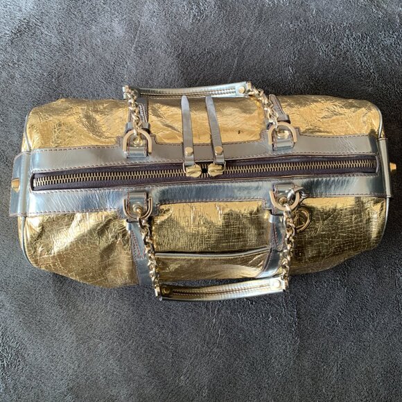 Lanvin Purse Large Tote Shoulder Bag Gold Silver Leather Lambskin Luxury Vintage - Picture 3 of 17
